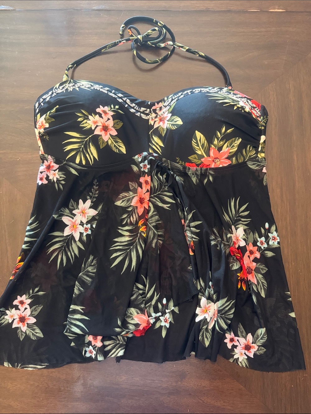 Kona Sol Black Floral Bandeau Swim Top